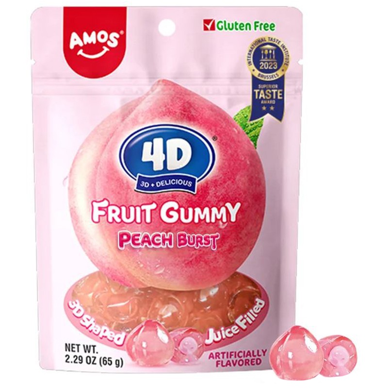 Желирани Дъвчащи Бонбони Amos 4D Fruit Gummy Праскова без Глутен