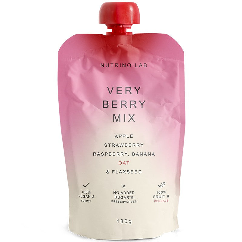 Плодово Пюре Nutrino Lab Very Berry Mix Ябълка, Ягода, Малина, Банан, Овес и Лен без Добавена Захар Пауч
