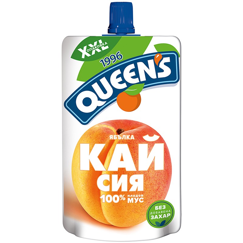 Плодов Мус Queen`s Кайсия и Ябълка 100% без Добавена Захар Пауч