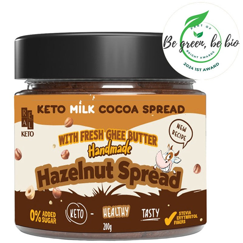 Български продуктКето Какаов Крем Real Keto с Лешници 35% и Масло Гхи без Добавена Захар и Глутен