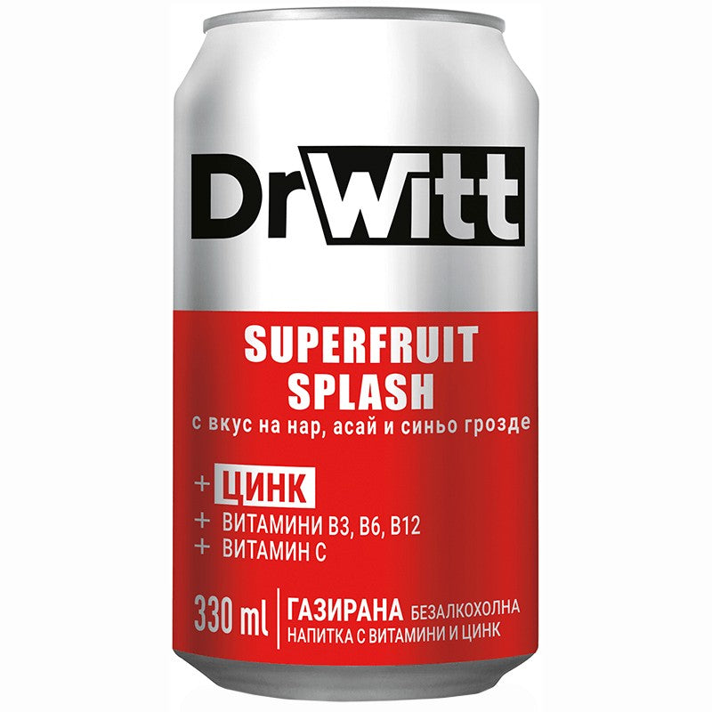 Газирана Напитка DrWitt Splash с Витамини и Вкус на Нар, Асай и Синьо Грозде Кен
