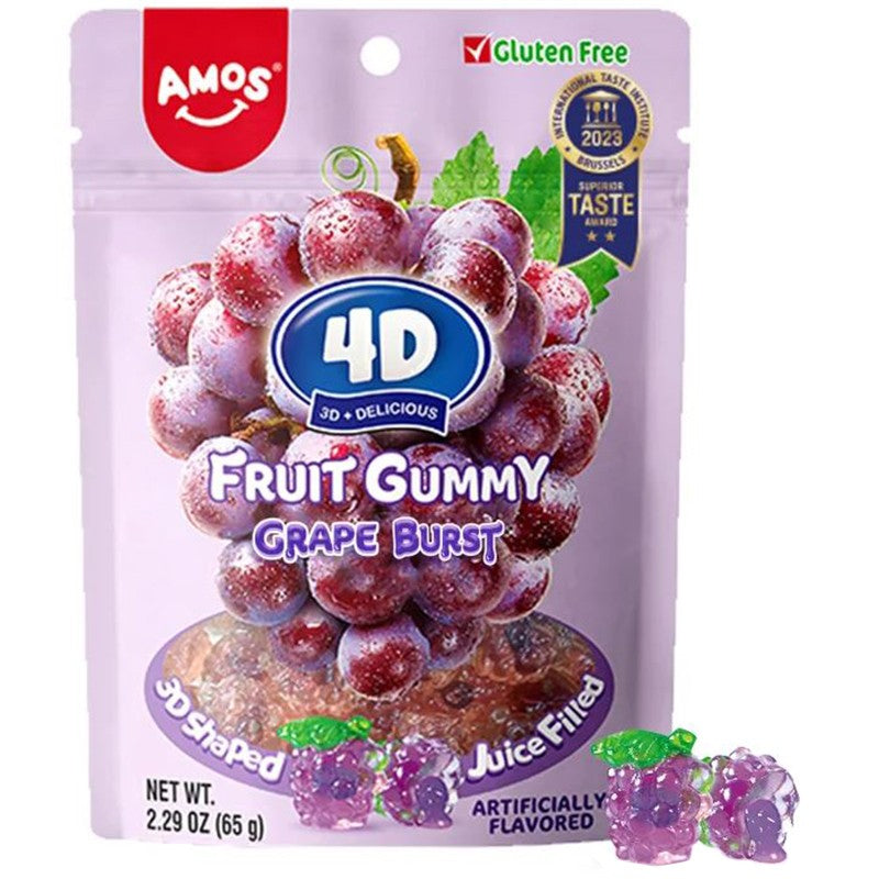 Желирани Дъвчащи Бонбони Amos 4D Fruit Gummy Грозде без Глутен
