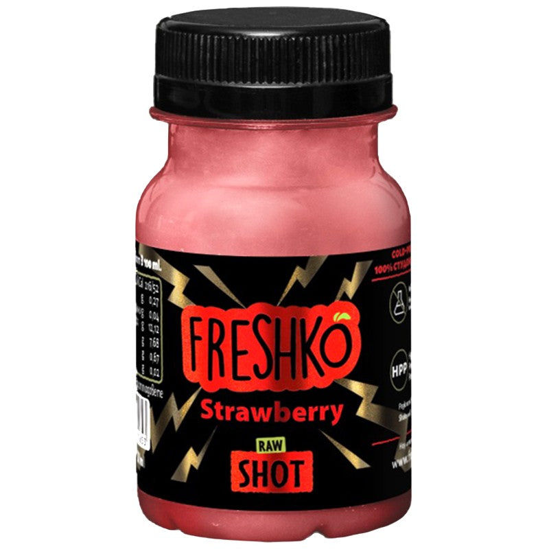 Български продуктШот Freshko Strawberry Ябълка, Ягода, Джинджифил, Агаве, Лимон, Цвекло и Ванилия