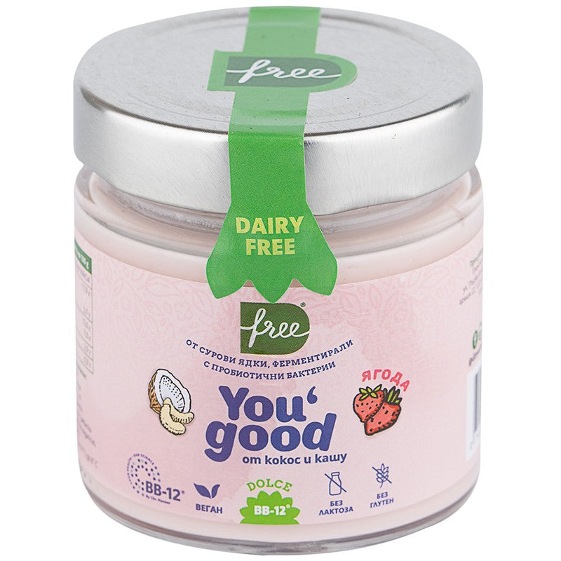 Български продуктФерментирал Ядков Деликатес D'free You’good от Кокос и Кашу с Ягоди Веган