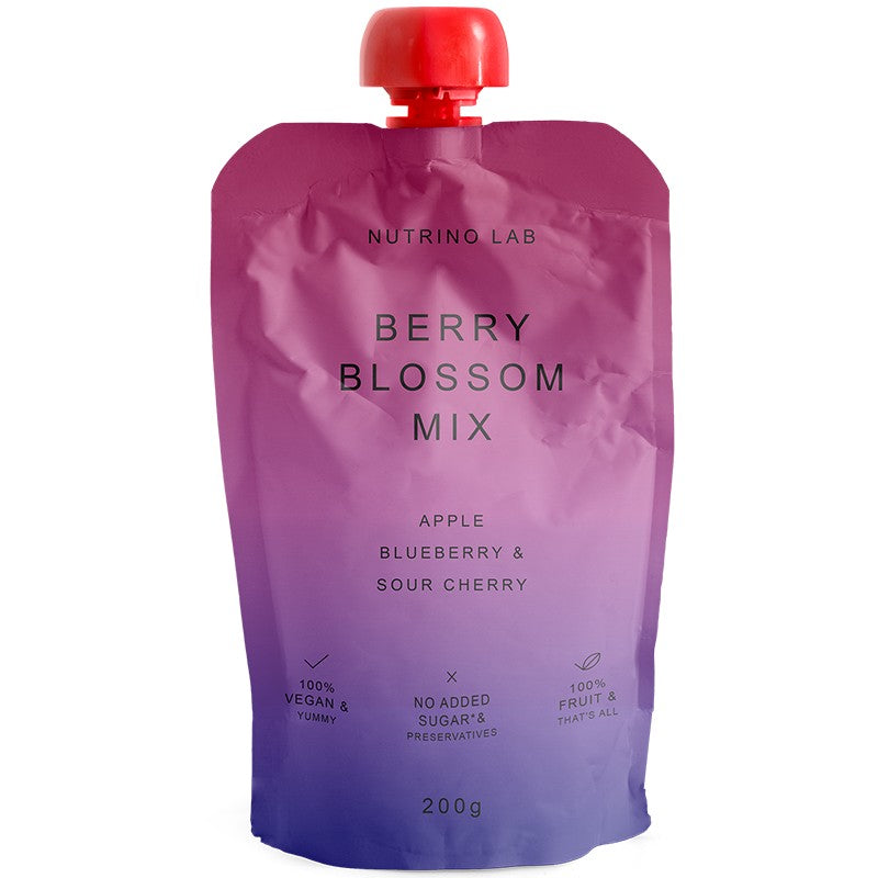 Плодово Пюре Nutrino Lab Berry Blossom Mix Ябълка, Боровинка и Вишна без Добавена Захар Пауч