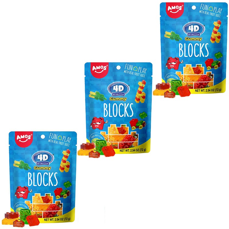 Желирани Дъвчащи Бонбони Amos 4D Gummy Blocks без Глутен