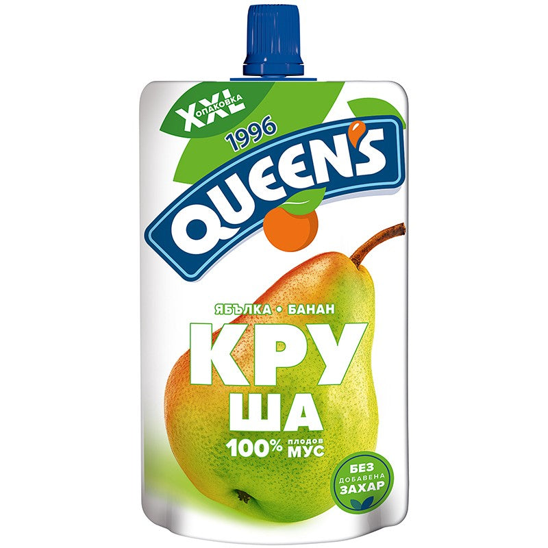 Плодов Мус Queen`s Круша, Ябълка и Банан 100% без Добавена Захар Пауч