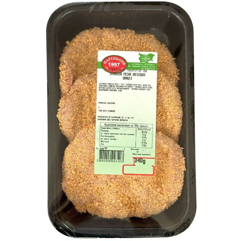 Български продуктШницел от Свинско и Телешко Месо Пикантен от Месарница Партньори 1997