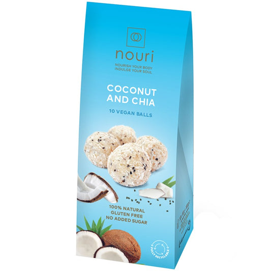 Български продуктСурови Бонбони Nouri Трюфели с Кокос и Чиа Веган 10 бр