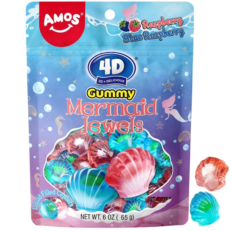 Желирани Бонбони Amos 4D Gummy Mermaid Jewels Малина и Синя Малина