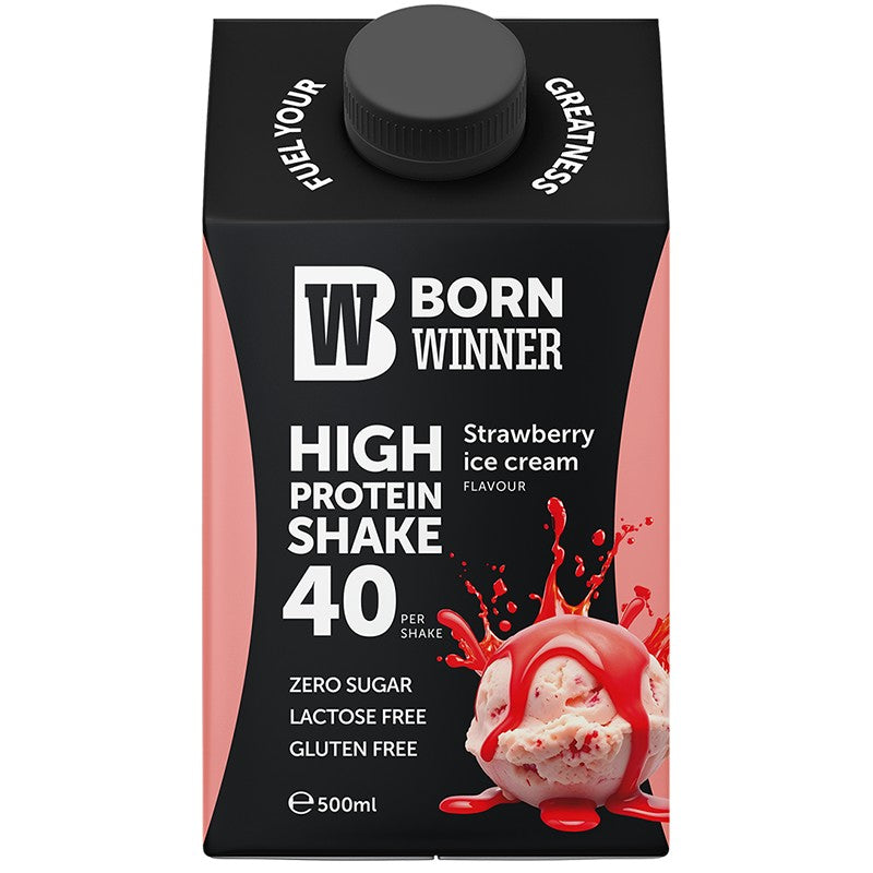 Български продуктПротеинов Шейк Born Winner с Вкус на Ягодов Сладолед UHT без Глутен, Лактоза и Добавена Захар