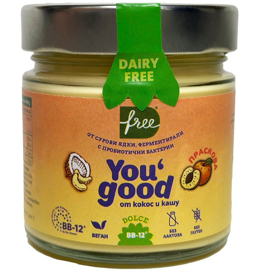 Български продуктФерментирал Ядков Деликатес D'free You’good от Кокос и Кашу с Праскова Веган