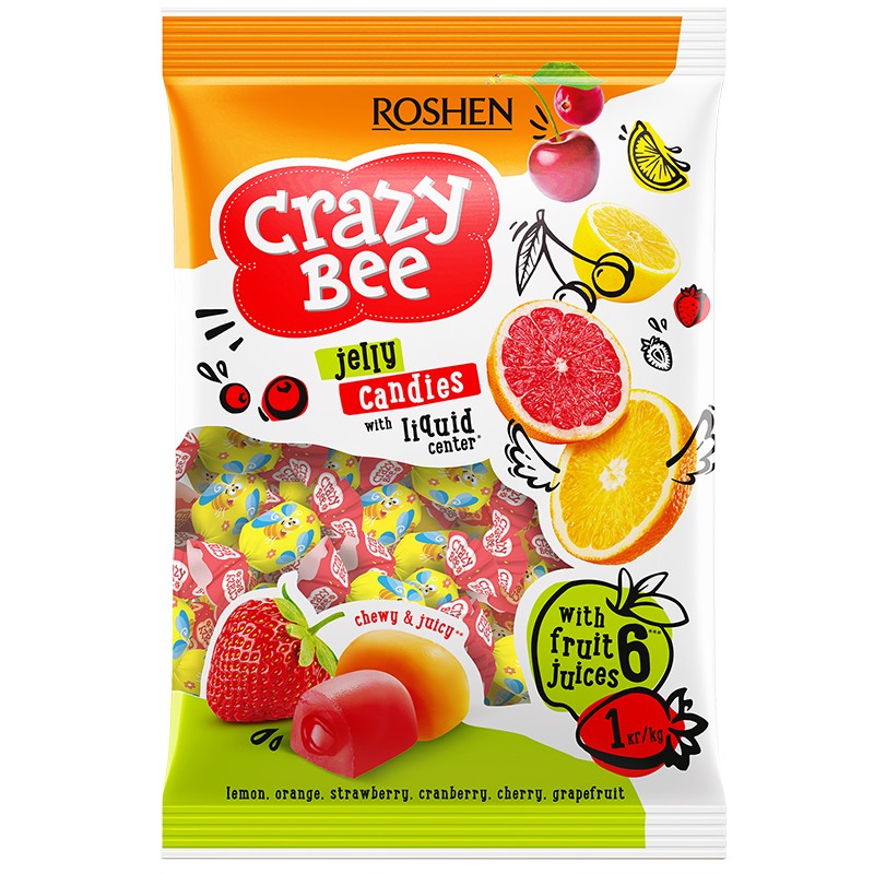 Желирани Бонбони Roshen Crazy Bee Плодови с Течен Пълнеж