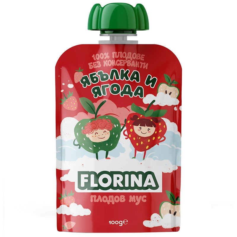 Плодов Мус Florina Ябълка и Ягода Пауч