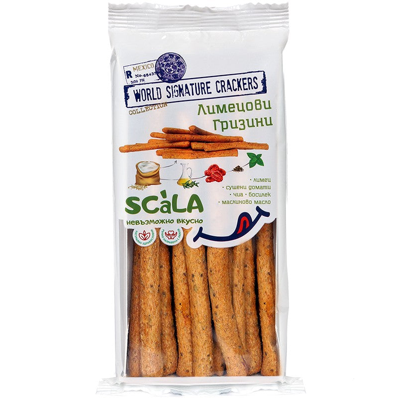 Български продуктГризини Scala с Лимец, Чиа, Сушени Домати и Босилек