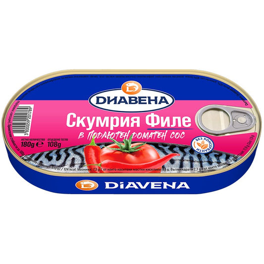 Български продуктСкумрия Диавена Филе в Подлютен Доматен Сос