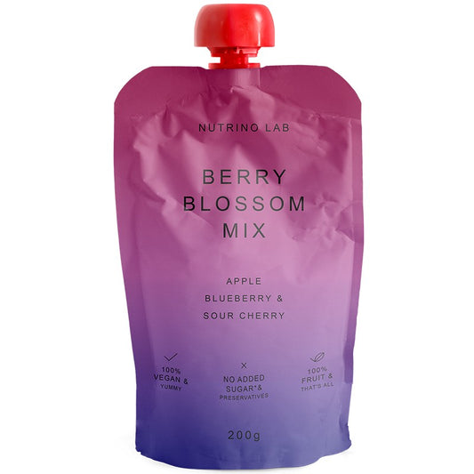 Плодово Пюре Nutrino Lab Berry Blossom Mix Ябълка, Боровинка и Вишна без Добавена Захар Пауч
